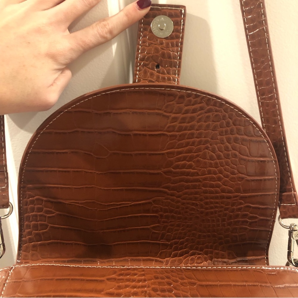 Brown Faux Croc Leather Buckle Crossbody Bag - Picture 10 of 13